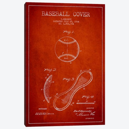 Baseball Cover Red Patent Blueprint Canvas Print #ADP2048} by Aged Pixel Canvas Art