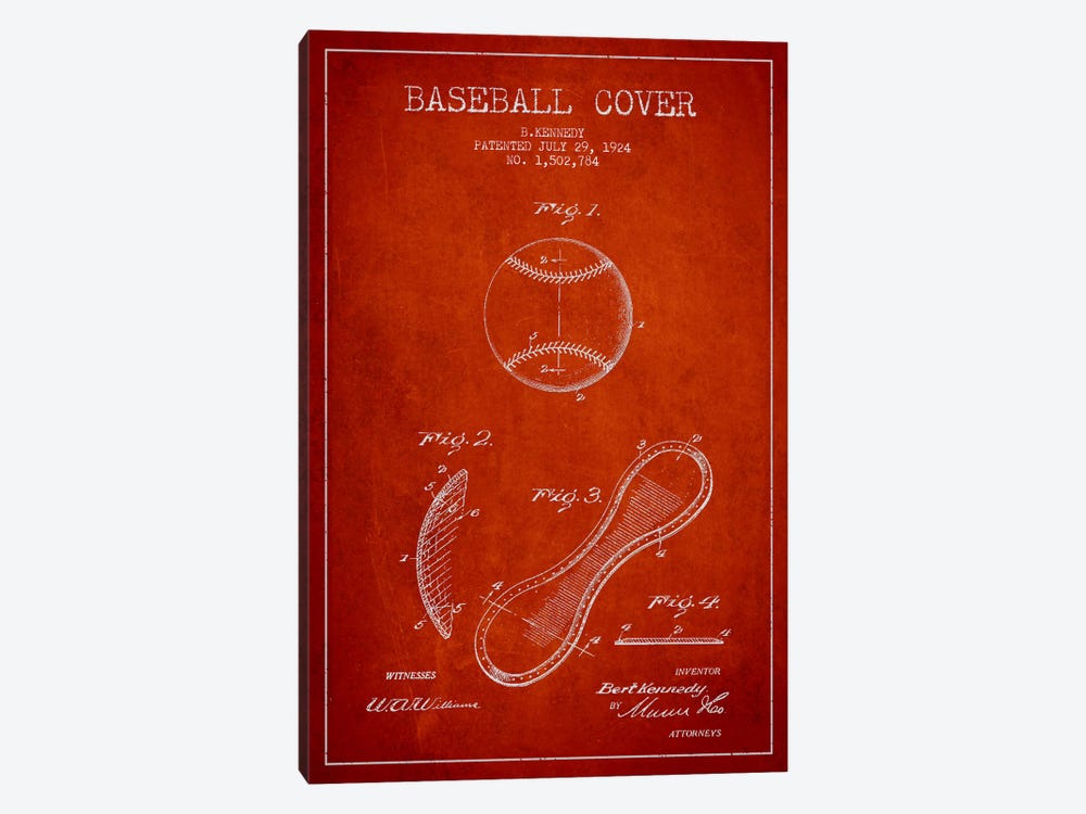 Baseball Cover Red Patent Blueprint by Aged Pixel 1-piece Canvas Wall Art