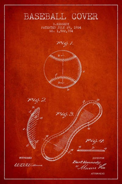 Sports Blueprints: Baseball Cover Red Patent Blueprint by Aged Pixel