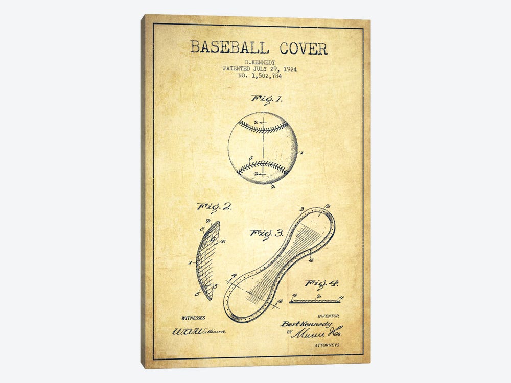 Baseball Cover Vintage Patent Blueprint by Aged Pixel 1-piece Canvas Print