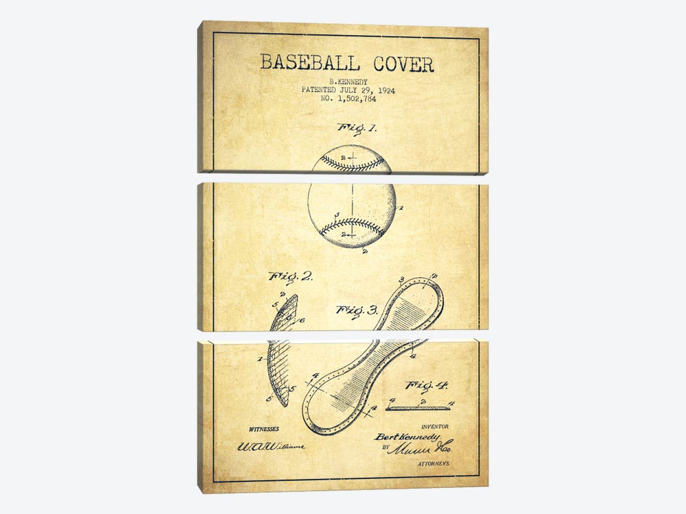 Baseball Cover Vintage Patent Blueprint by Aged Pixel 3-piece Canvas Art Print