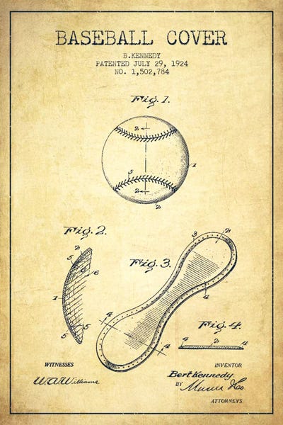 Baseball: Baseball Cover Vintage Patent Blueprint by Aged Pixel