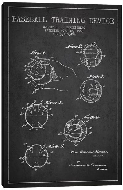 Baseball Device Charcoal Patent Blueprint Canvas Art Print - Baseball Art