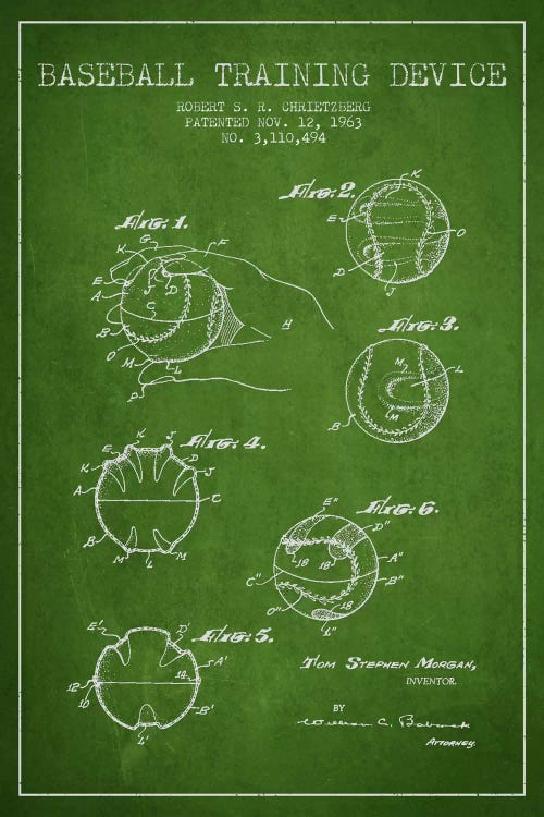 Baseball Device Green Patent Blueprint