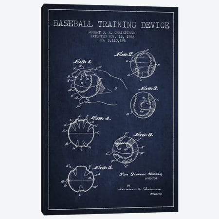 Baseball Device Navy Blue Patent Blueprint Canvas Print #ADP2052} by Aged Pixel Art Print