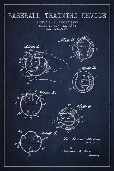 Baseball: Baseball Device Navy Blue Patent Blueprint by Aged Pixel
