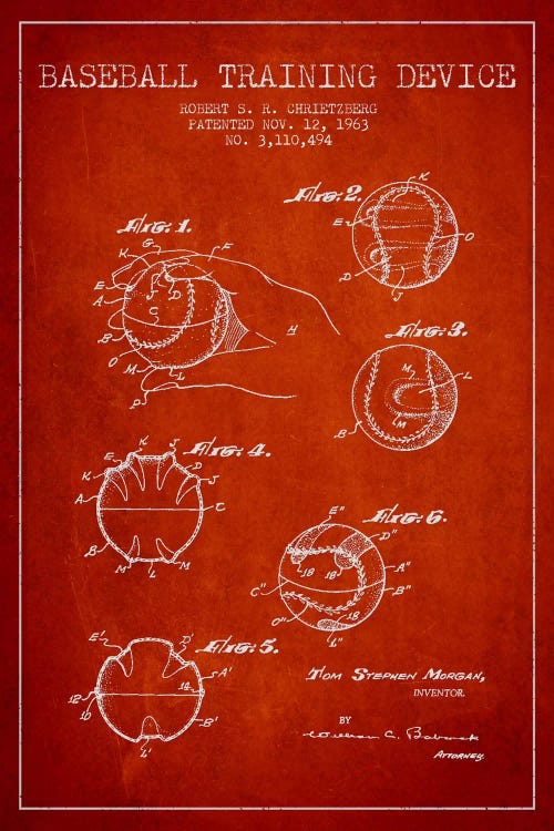 Baseball Device Red Patent Blueprint