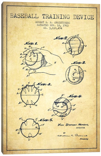 Baseball Device Vintage Patent Blueprint Canvas Art Print - Aged Pixel: Sports