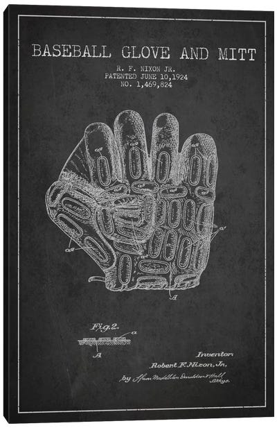 Baseball Glove Charcoal Patent Blueprint Canvas Art Print - Sports Blueprints