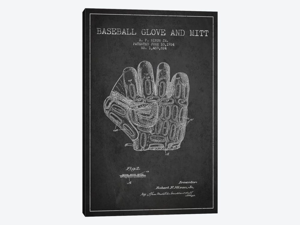 Baseball Glove Charcoal Patent Blueprint by Aged Pixel 1-piece Canvas Art