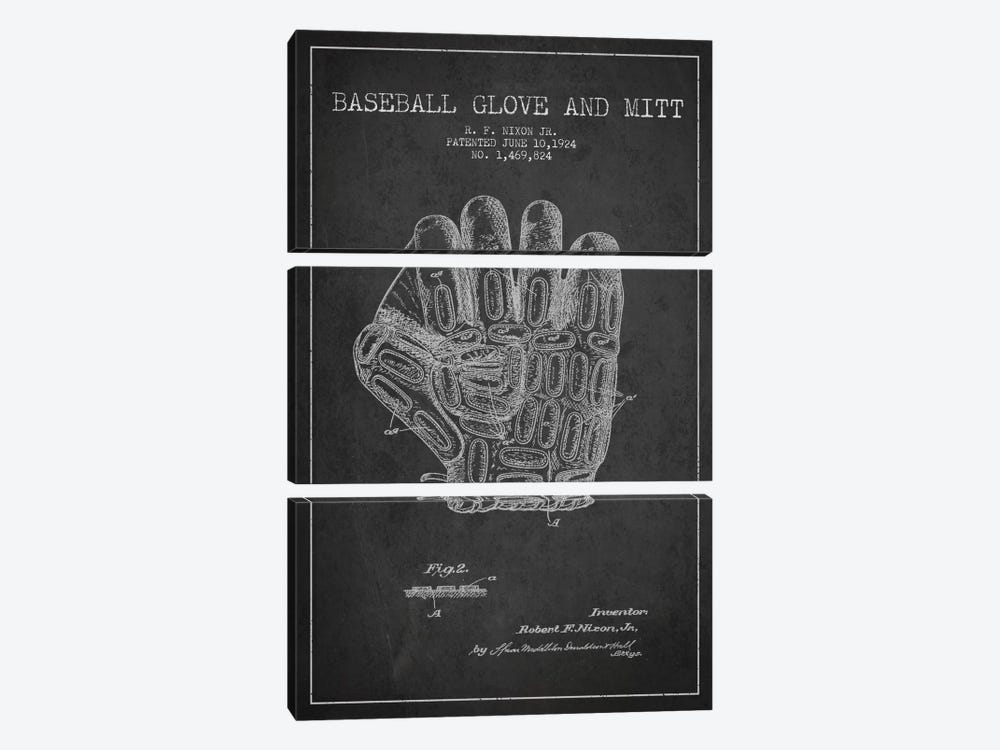 Baseball Glove Charcoal Patent Blueprint by Aged Pixel 3-piece Canvas Art