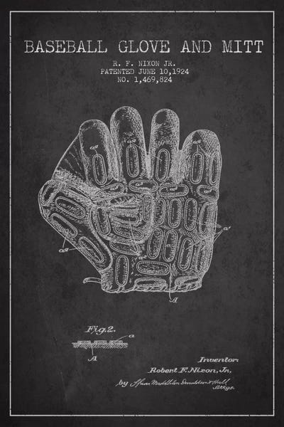 Baseball: Baseball Glove Charcoal Patent I Blueprint by Aged Pixel