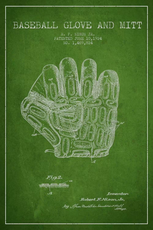 Baseball Glove Green Patent Blueprint