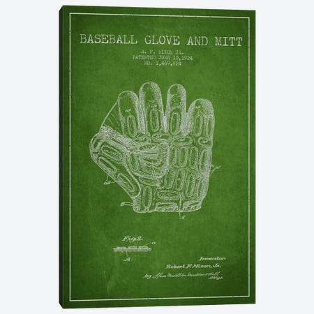 Baseball Glove Green Patent Blueprint Canvas Print #ADP2056} by Aged Pixel Canvas Art