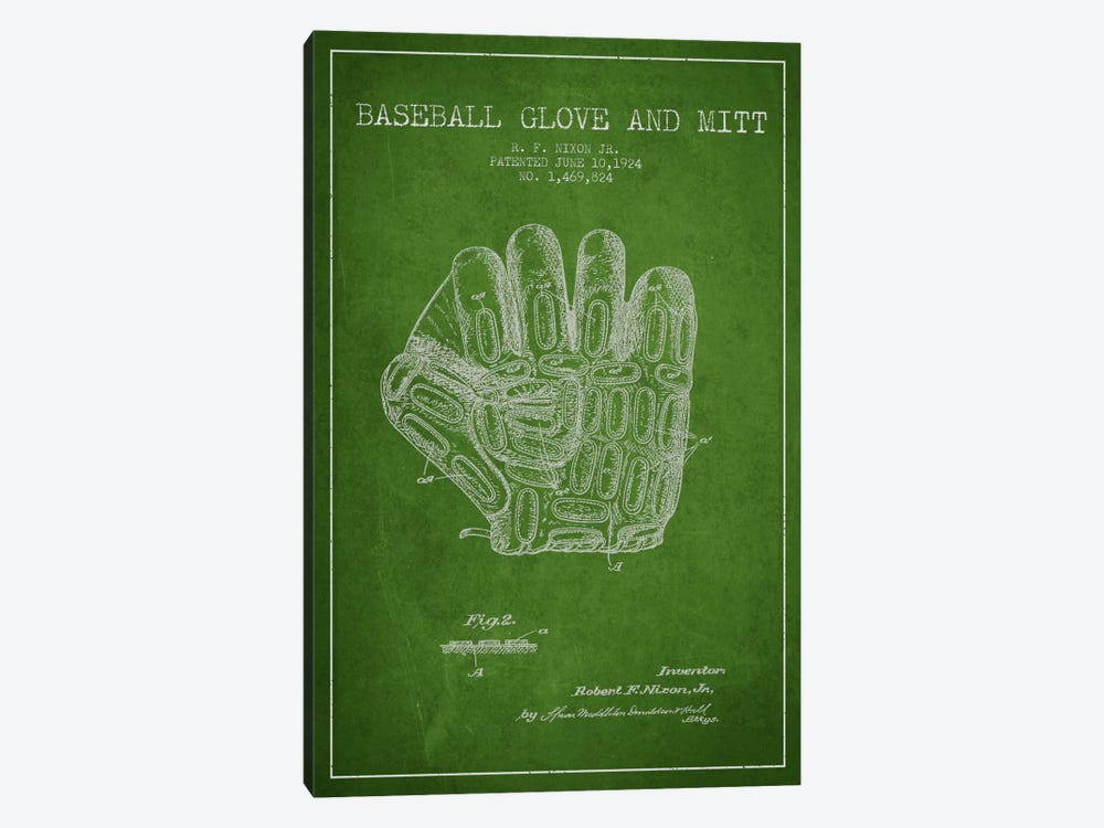 Baseball Glove Green Patent Blueprint by Aged Pixel 1-piece Canvas Print