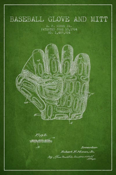 Baseball: Baseball Glove Green Patent I Blueprint by Aged Pixel