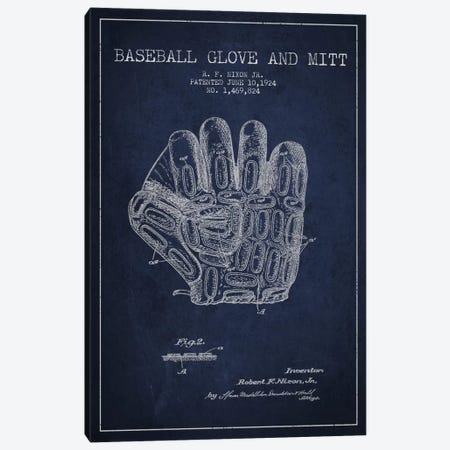 Baseball Glove Navy Blue Patent Blueprint Canvas Print #ADP2057} by Aged Pixel Canvas Art