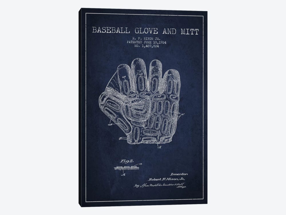 Baseball Glove Navy Blue Patent Blueprint by Aged Pixel 1-piece Canvas Wall Art