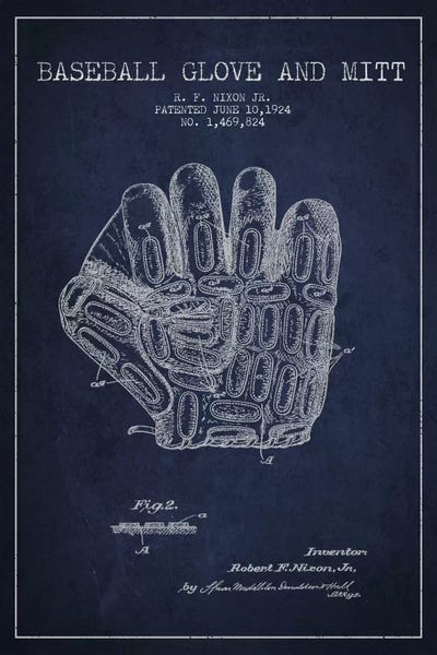 Kids Sports Art: Baseball Glove Navy Blue Patent I Blueprint by Aged Pixel
