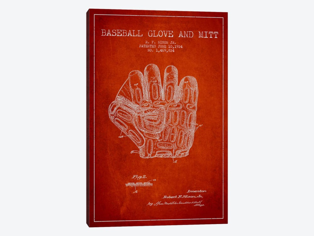 Baseball Glove Red Patent Blueprint by Aged Pixel 1-piece Art Print