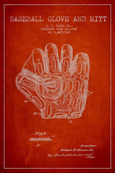 Sports Blueprints: Baseball Glove Red Patent I Blueprint by Aged Pixel