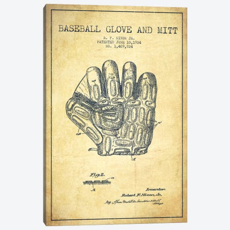 Baseball Glove Vintage Patent Blueprint Canvas Print #ADP2059} by Aged Pixel Art Print
