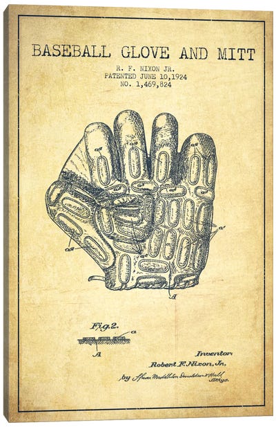 Baseball Glove Vintage Patent Blueprint Canvas Art Print - Aged Pixel: Sports