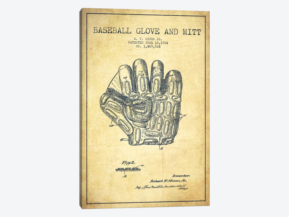 Baseball Glove Vintage Patent Blueprint by Aged Pixel 1-piece Canvas Wall Art