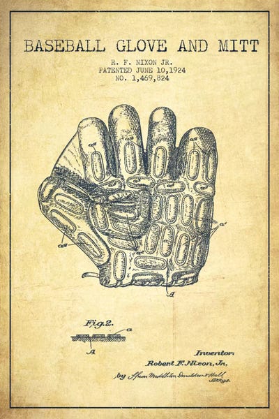 Baseball: Baseball Glove Vintage Patent I Blueprint by Aged Pixel