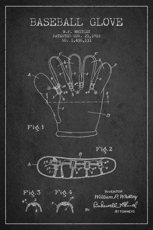 Baseball Glove Charcoal Patent II Blueprint