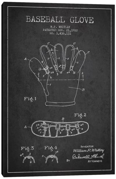 Baseball Glove Charcoal Patent Blueprint Canvas Art Print - Aged Pixel: Sports