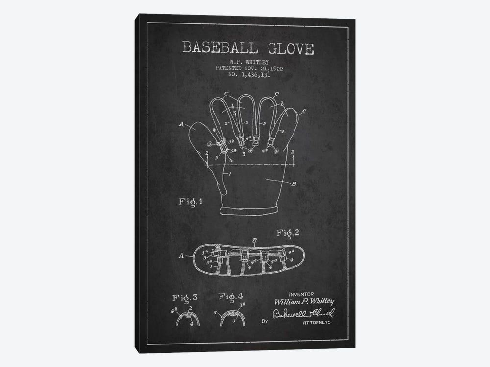 Baseball Glove Charcoal Patent Blueprint by Aged Pixel 1-piece Canvas Artwork