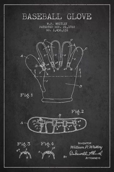 Sports Blueprints: Baseball Glove Charcoal Patent II Blueprint by Aged Pixel