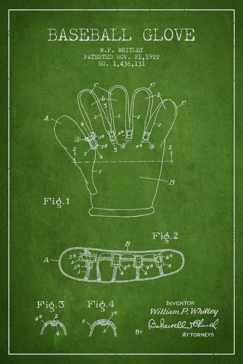 Baseball Glove Green Patent Blueprint