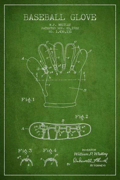 Baseball: Baseball Glove Green Patent II Blueprint by Aged Pixel