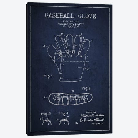 Baseball Glove Navy Blue Patent Blueprint Canvas Print #ADP2062} by Aged Pixel Canvas Artwork
