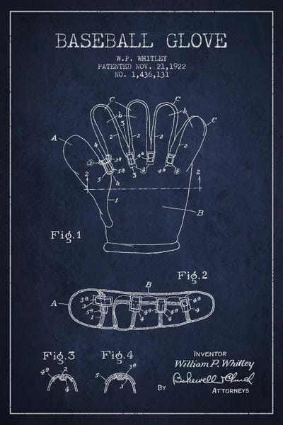 Baseball: Baseball Glove Navy Blue Patent II Blueprint by Aged Pixel