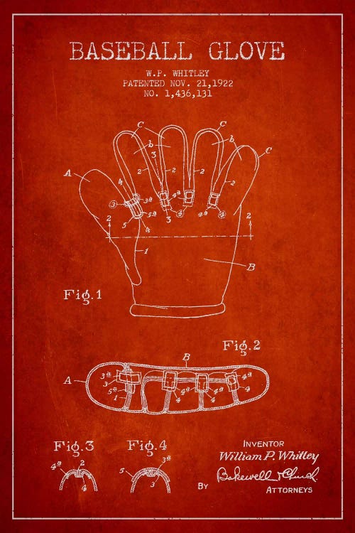 Baseball Glove Red Patent Blueprint