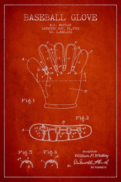 Baseball: Baseball Glove Red Patent II Blueprint by Aged Pixel