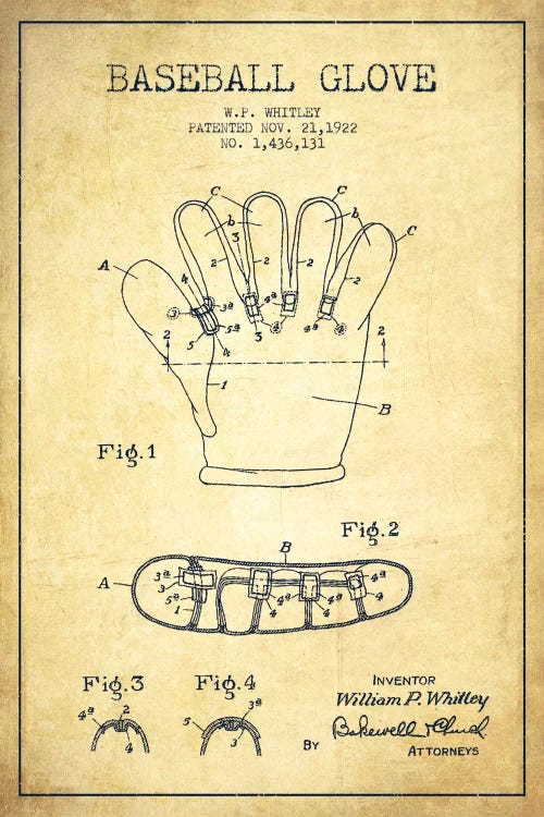 Baseball Glove Vintage Patent Blueprint