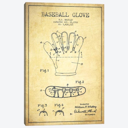 Baseball Glove Vintage Patent Blueprint Canvas Print #ADP2064} by Aged Pixel Canvas Print