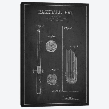 Baseball Bat Charcoal Patent Blueprint Canvas Print #ADP2065} by Aged Pixel Art Print