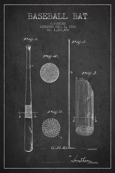 Baseball Bat Charcoal Patent VI Blueprint
