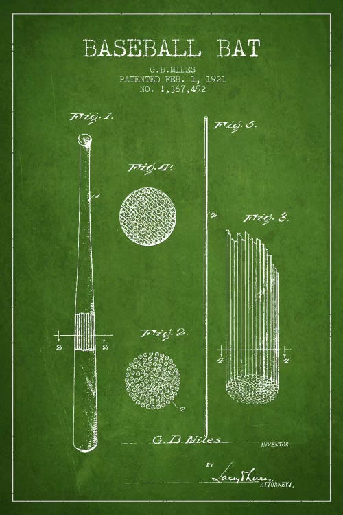 Baseball Bat Green Patent VI Blueprint