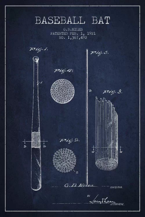 Baseball Bat Navy Blue Patent VI Blueprint