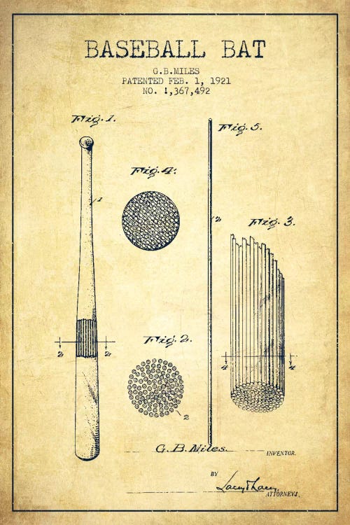 Baseball Bat Vintage Patent Blueprint