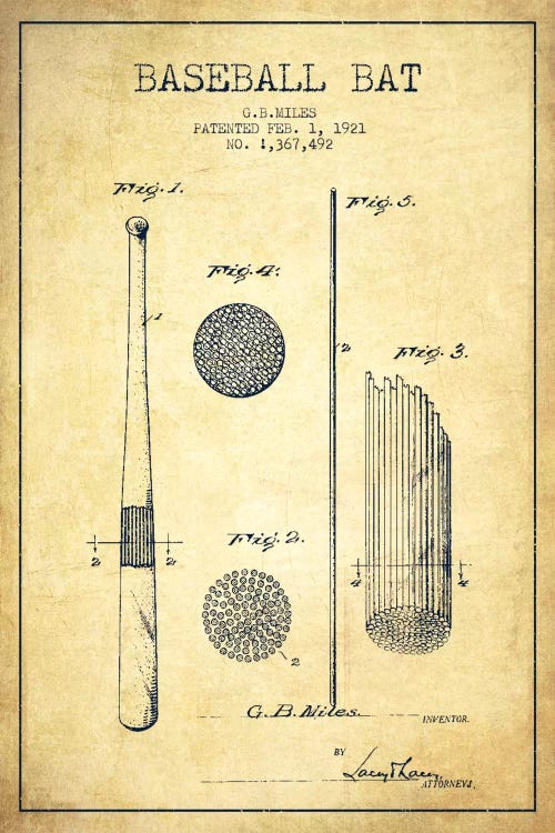 Baseball Bat Vintage Patent VII Blueprint