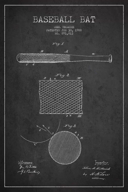 Baseball Bat Charcoal Patent VII Blueprint