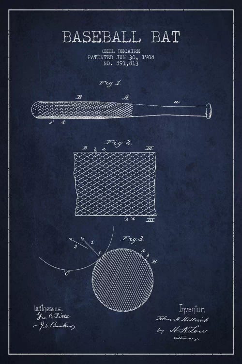 Baseball Bat Navy Blue Patent VII Blueprint