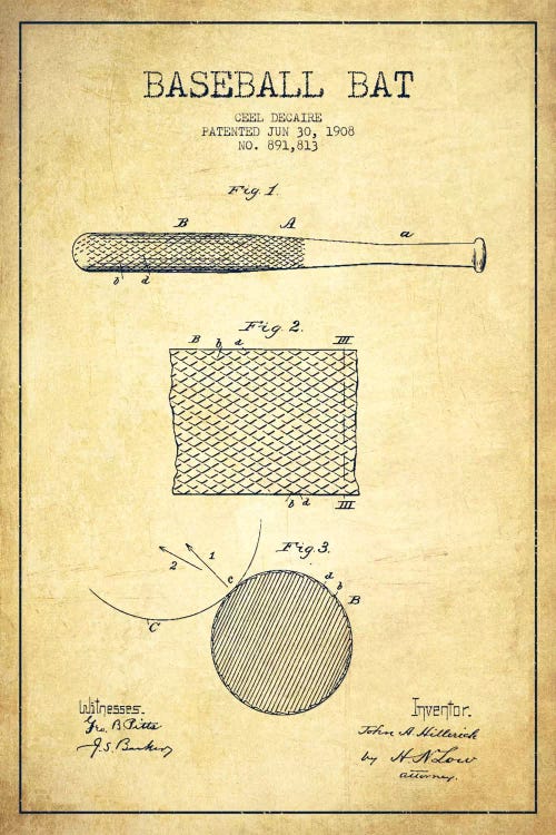 Baseball Bat Vintage Patent VIII Blueprint